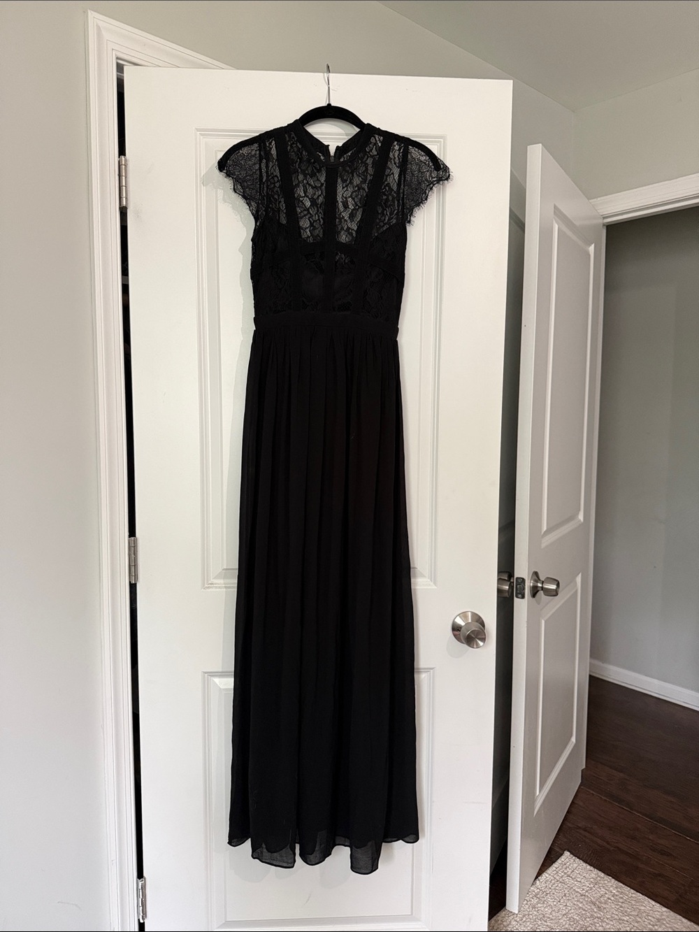 Black Lace Maxi Dress with Sheer Bodice